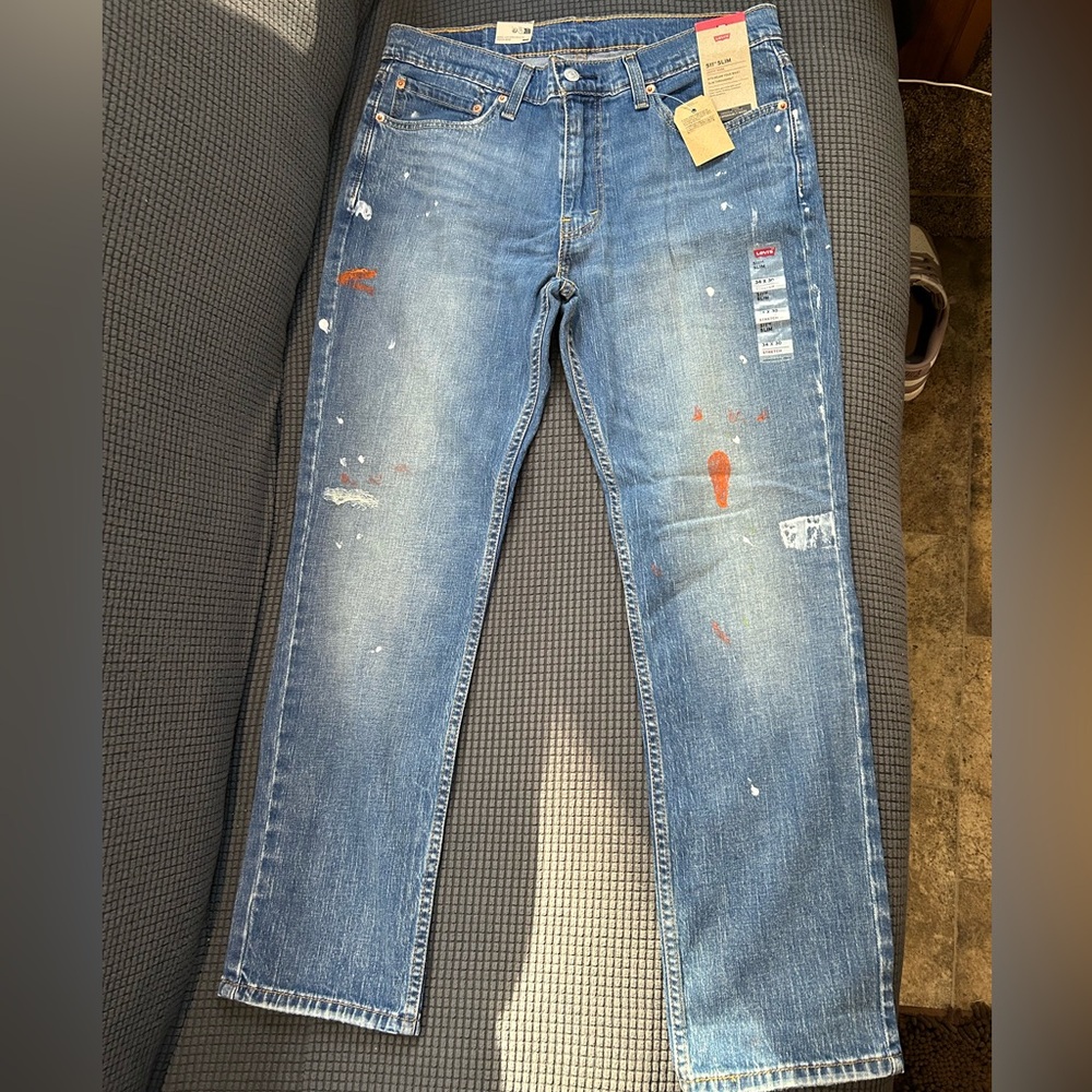 Levi's Blue Straight-Leg Distressed Jeans